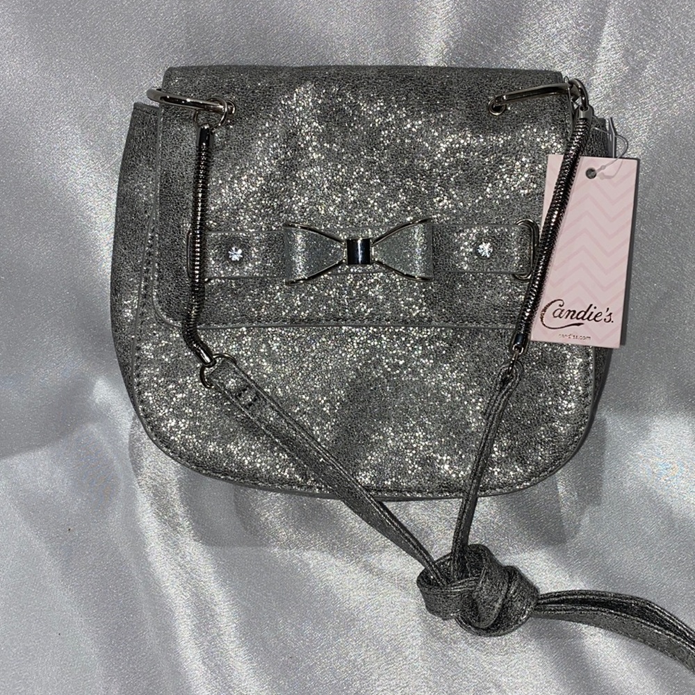 Candies silver glitter crossbody handbag